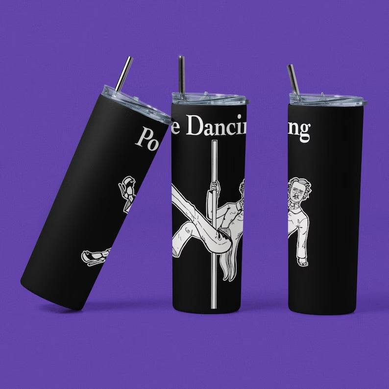 Poe Dancing - Vaso aislado de acero inoxidable de 20 oz con tapa de plástico resistente a fugas y pajita de metal con cepillo de limpieza para pajitas incluido