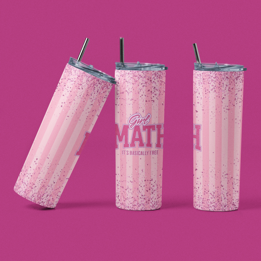 Girl Math - 20 oz Insulated Stainless Steel Tumbler with Plastic Leak Resistant Lid and Metal Straw with Straw Cleaning Brush included