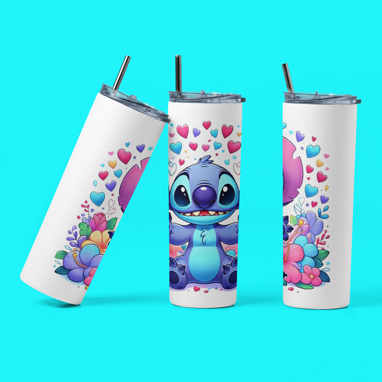 Alien Hearts - 20 oz Insulated Stainless Steel Tumbler with Plastic Leak Resistant Lid and Metal Straw with Straw Cleaning Brush included