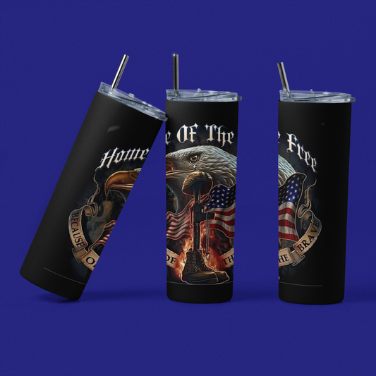 Fallen Soldier Tribute - 20 oz Insulated Stainless Steel Tumbler with Plastic Leak Resistant Lid and Metal Straw with Straw Cleaning Brush included