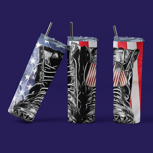 Worn Boots Of Freedom - 20 oz Insulated Stainless Steel Tumbler with Plastic Leak Resistant Lid and Metal Straw with Straw Cleaning Brush included