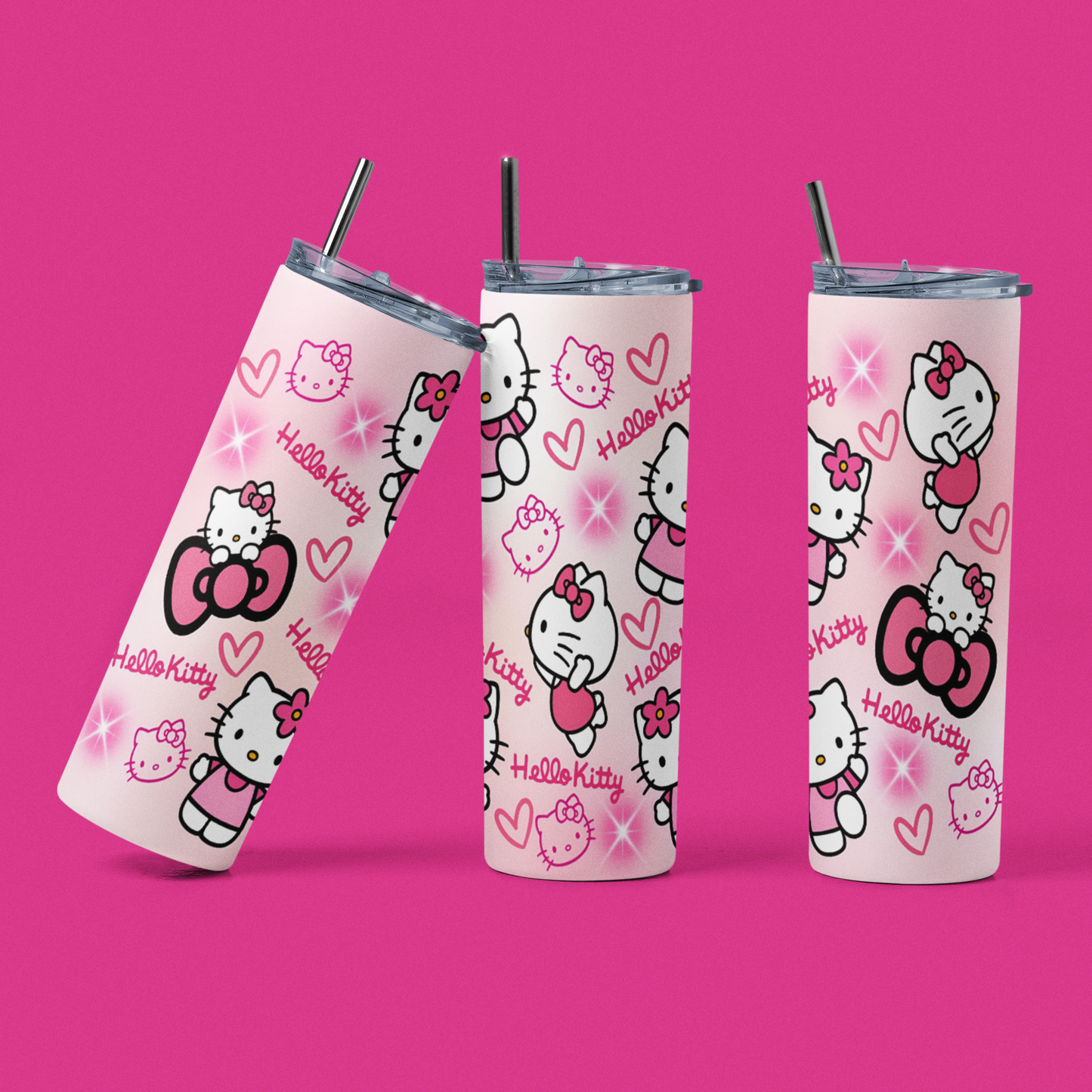 Kitten Hello Pinky Flashes - 20 oz Insulated Stainless Steel Tumbler with Plastic Leak Resistant Lid and Metal Straw with Straw Cleaning Brush included