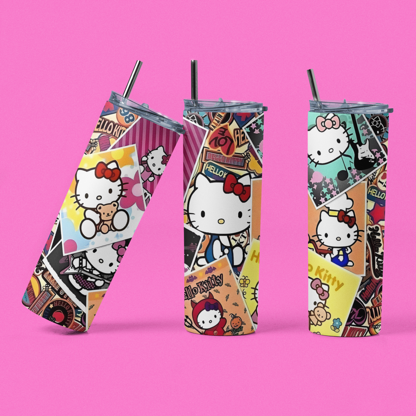 Kitten Hi Snapshots - 20 oz Insulated Stainless Steel Tumbler with Plastic Leak Resistant Lid and Metal Straw with Straw Cleaning Brush included