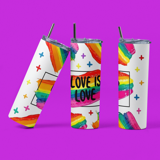 Love Is Love - 20 oz Insulated Stainless Steel Tumbler with Plastic Leak Resistant Lid and Metal Straw with Straw Cleaning Brush included