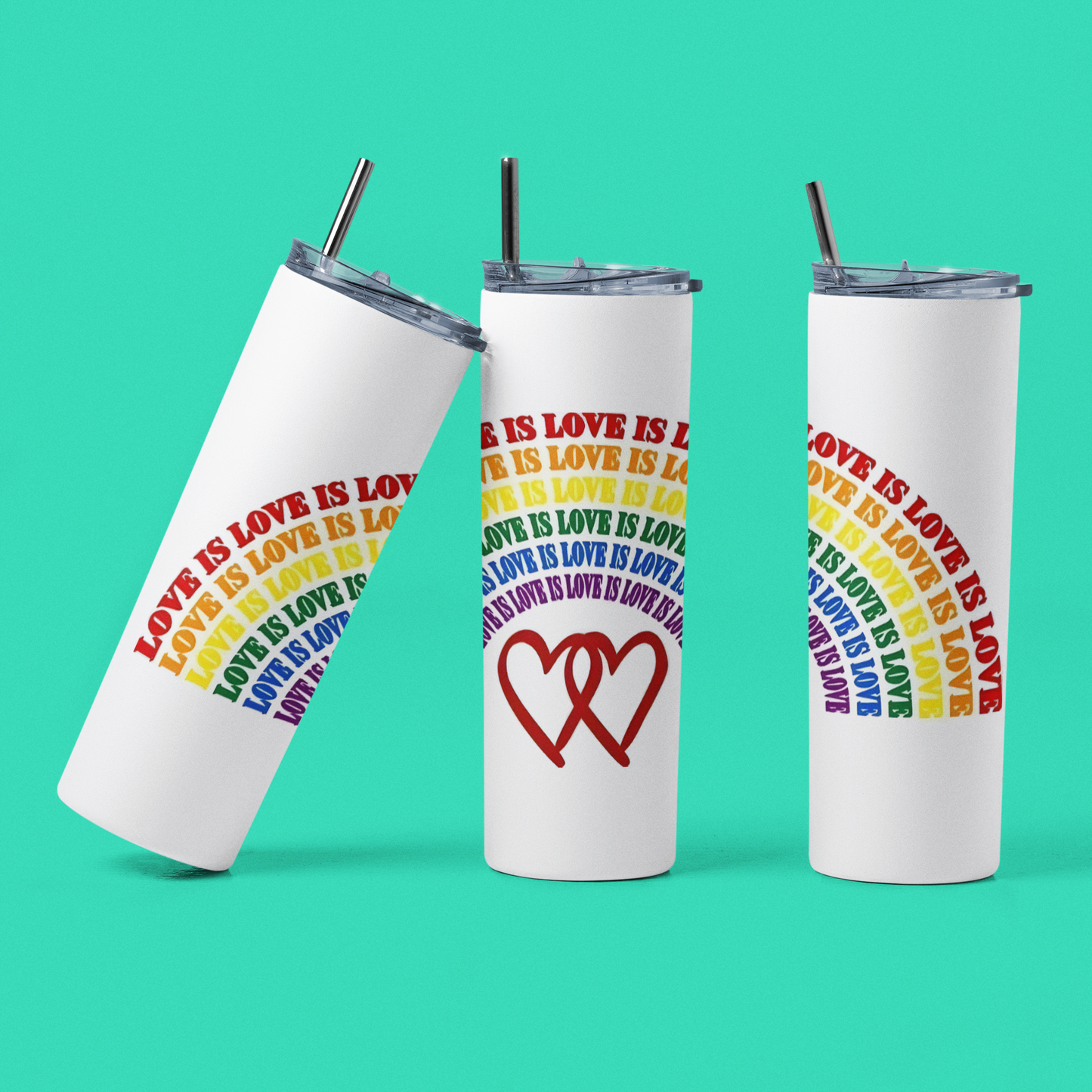 Love Is Love Rainbow - 20 oz Insulated Stainless Steel Tumbler with Plastic Leak Resistant Lid and Metal Straw with Straw Cleaning Brush included