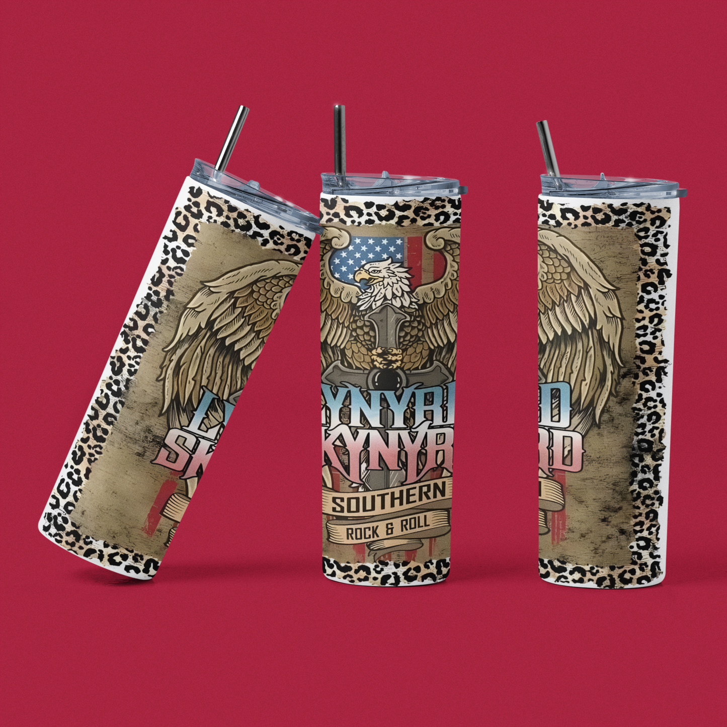 Lynyrd Skynyrd Southern Rock - 20 oz Insulated Stainless Steel Tumbler with Plastic Leak Resistant Lid and Metal Straw with Straw Cleaning Brush included