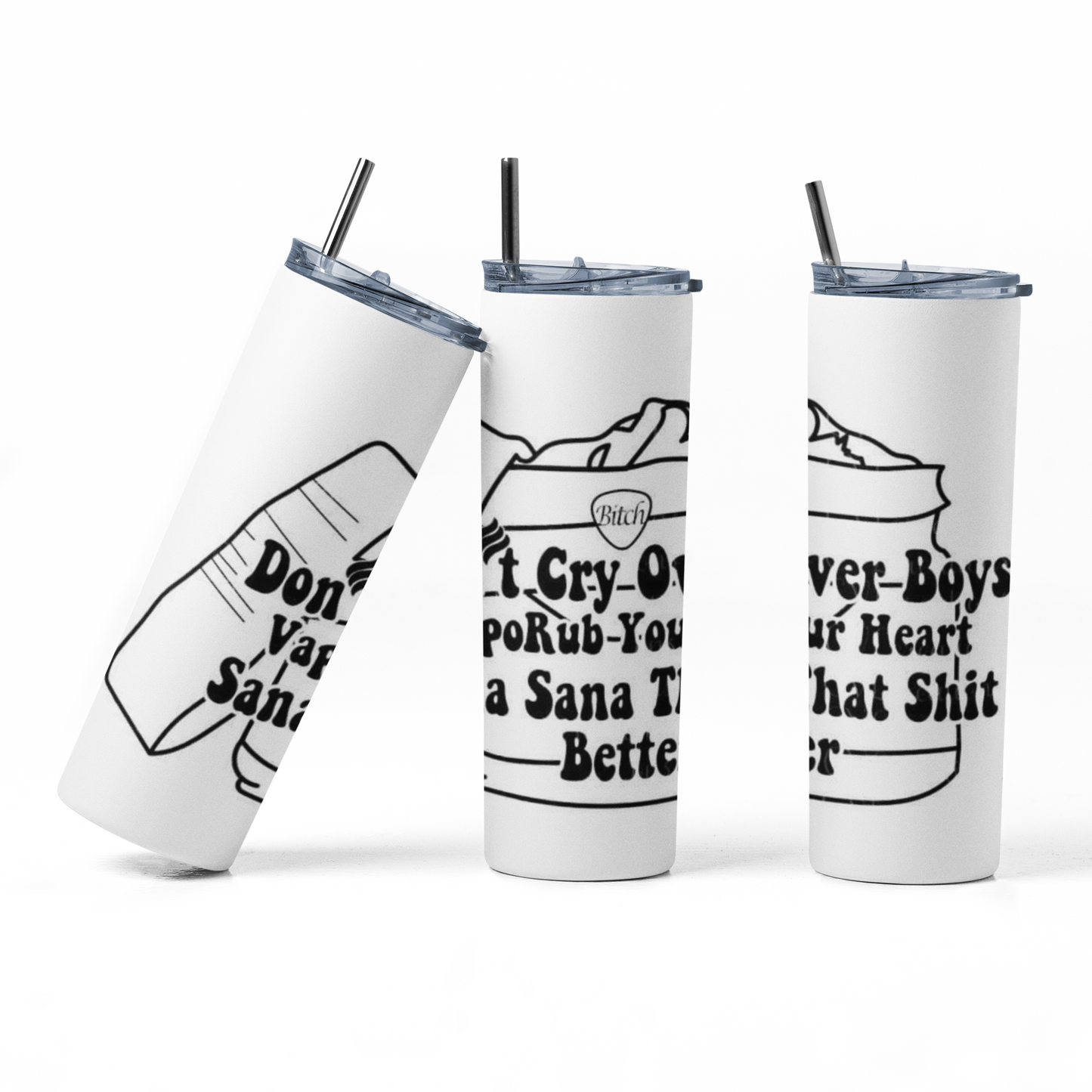 Don't Cry Over Boys Sana - 20 oz Insulated Stainless Steel Tumbler with Plastic Leak Resistant Lid and Metal Straw with Straw Cleaning Brush included