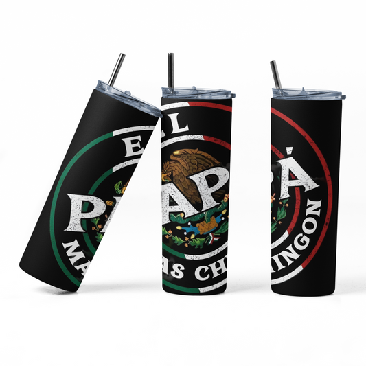 El Papa - 20 oz Insulated Stainless Steel Tumbler with Plastic Leak Resistant Lid and Metal Straw with Straw Cleaning Brush included