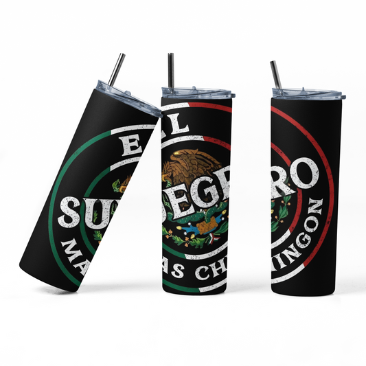 El Suegro - 20 oz Insulated Stainless Steel Tumbler with Plastic Leak Resistant Lid and Metal Straw with Straw Cleaning Brush included