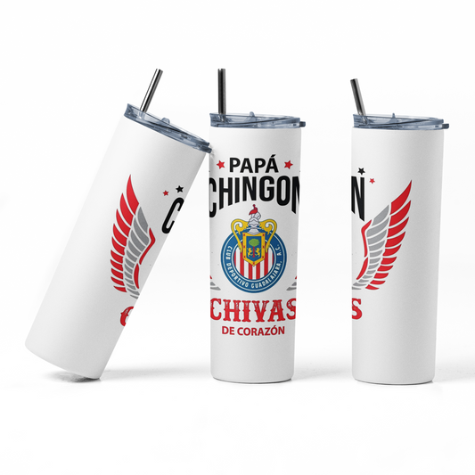 Papa Chivas - 20 oz Insulated Stainless Steel Tumbler with Plastic Leak Resistant Lid and Metal Straw with Straw Cleaning Brush included