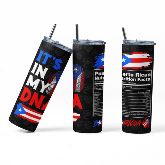 Puerto Rican DNA1 - 20 oz Insulated Stainless Steel Tumbler with Plastic Leak Resistant Lid and Metal Straw with Straw Cleaning Brush included