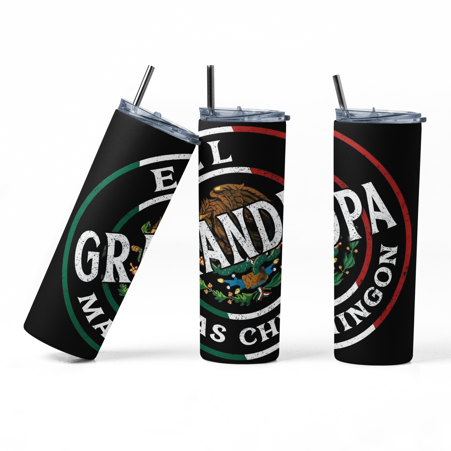 El Grandpa - 20 oz Insulated Stainless Steel Tumbler with Plastic Leak Resistant Lid and Metal Straw with Straw Cleaning Brush included