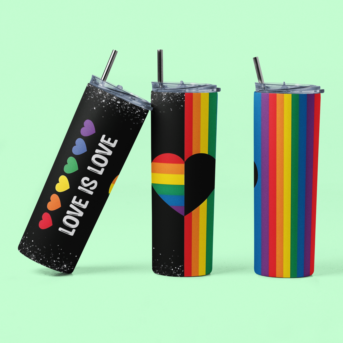 Love is Love Rainbow Pride - Vaso de acero inoxidable aislado de 20 oz con tapa de plástico resistente a fugas y pajita de metal con cepillo de limpieza de pajita incluido