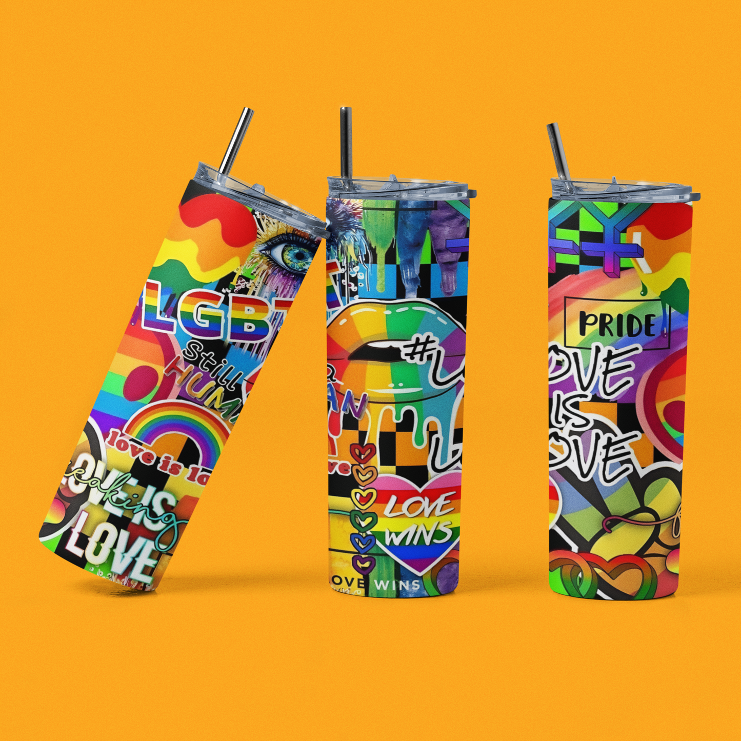 LGBT Graffiti - Vaso aislado de acero inoxidable de 20 oz con tapa de plástico resistente a fugas y pajita de metal con cepillo de limpieza para pajitas incluido