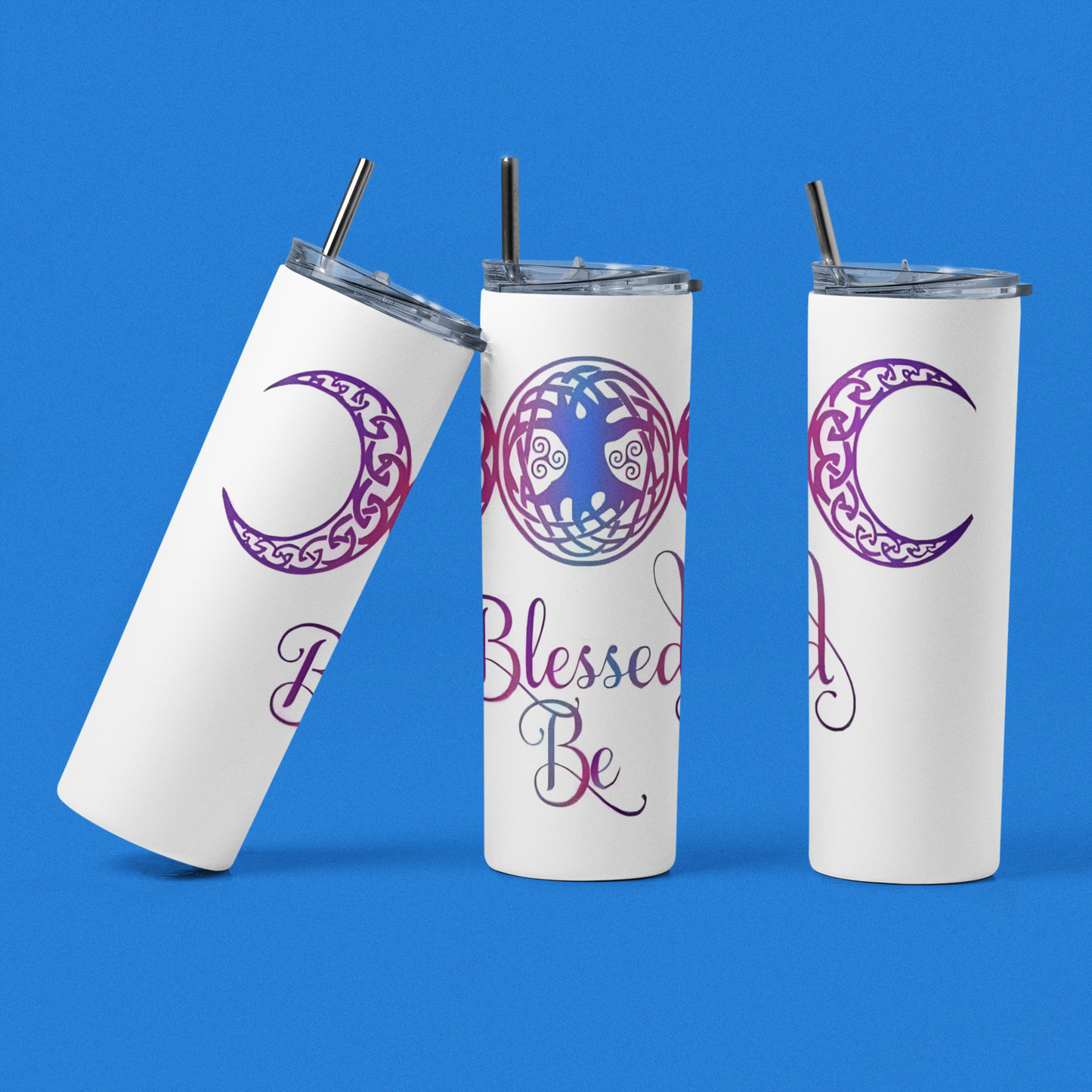 Blessed Be - 20 oz Insulated Stainless Steel Tumbler with Plastic Leak Resistant Lid and Metal Straw with Straw Cleaning Brush included