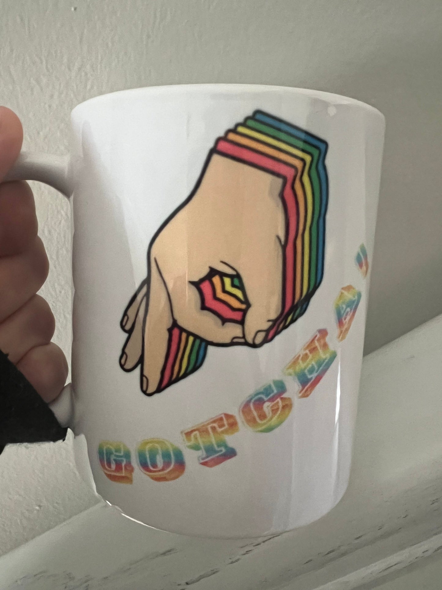 Gotcha! 90's Style - 15 oz Ceramic Mug Enamel Coated with handle. design printed on both sides