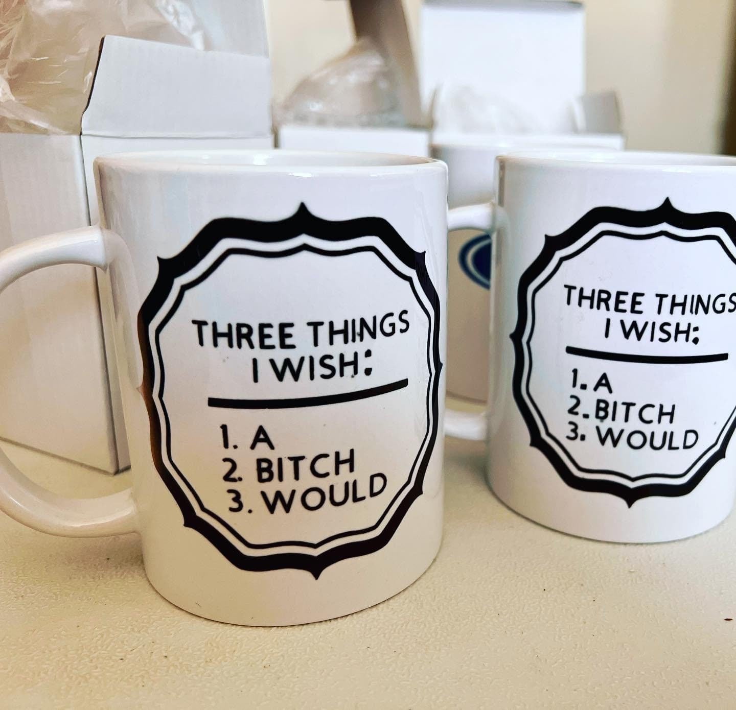 3 cosas que deseo: taza de cerámica de 15 oz con revestimiento esmaltado y asa. diseño impreso en ambos lados