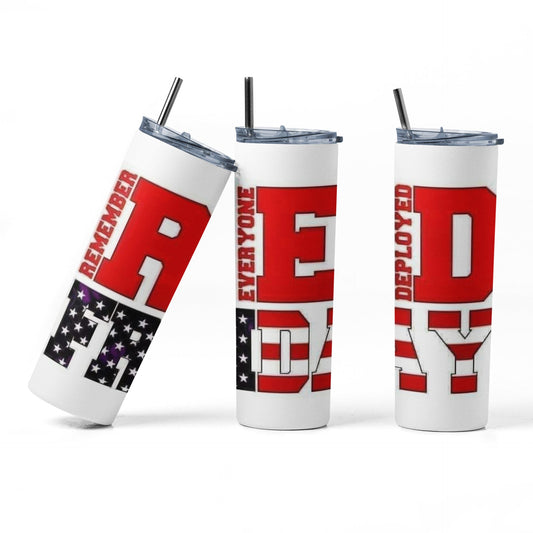 RED Friday - Vaso aislado de acero inoxidable de 20 oz con tapa de plástico resistente a fugas y pajita de metal con cepillo de limpieza para pajitas incluido