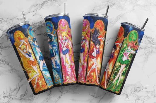 Sailor Moon - 20 oz Insulated Stainless Steel Tumbler with Plastic Leak Resistant Lid and Metal Straw with Straw Cleaning Brush included