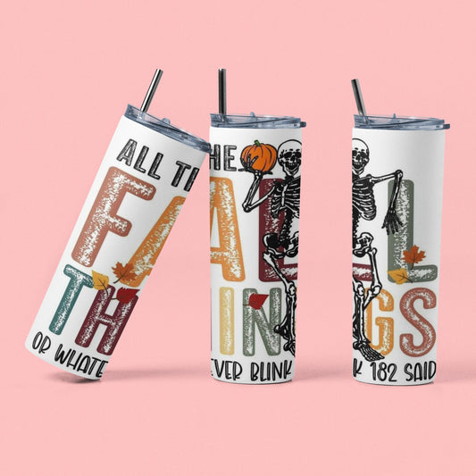 All the Fall Things - 20 oz Insulated Stainless Steel Tumbler with Plastic Leak Resistant Lid and Metal Straw with Straw Cleaning Brush included