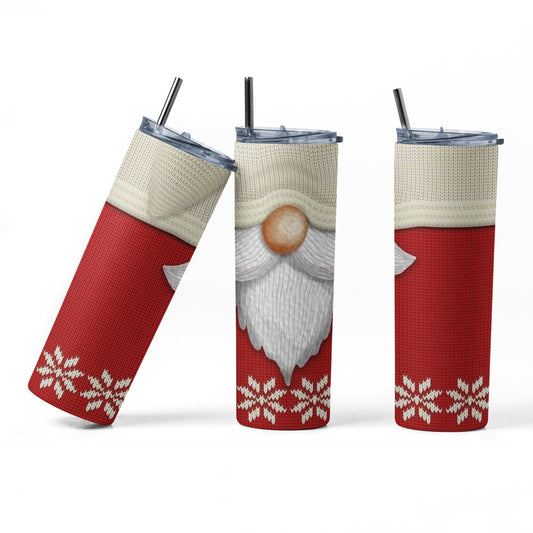 Gnome Sweater - Red Snowflakes - 20 oz Insulated Stainless Steel Tumbler with Plastic Leak Resistant Lid and Metal Straw with Straw Cleaning Brush included