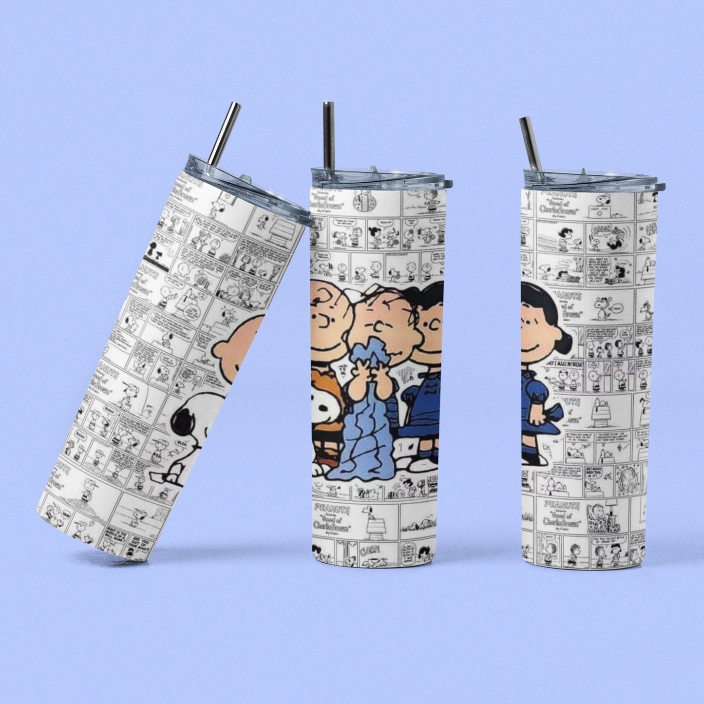 Comic Strip Cartoons - 20 oz Insulated Stainless Steel Tumbler with Plastic Leak Resistant Lid and Metal Straw with Straw Cleaning Brush included