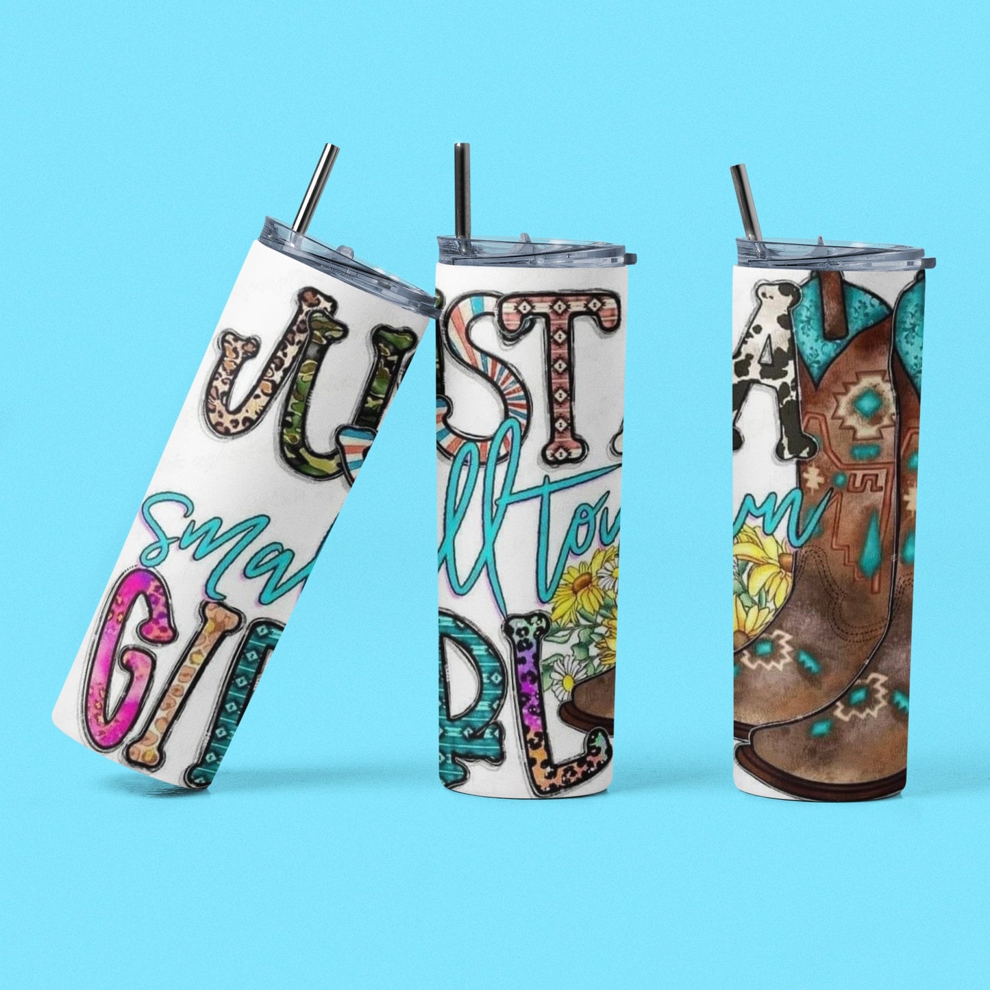 Just A Small Town Girl - 20 oz Insulated Stainless Steel Tumbler with Plastic Leak Resistant Lid and Metal Straw with Straw Cleaning Brush included