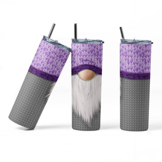 Gnome Sweater - Purple & Gray - 20 oz Insulated Stainless Steel Tumbler with Plastic Leak Resistant Lid and Metal Straw with Straw Cleaning Brush included