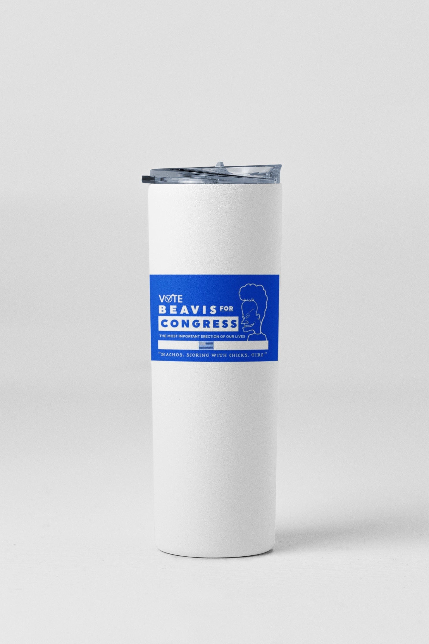 Vote Beavis for Congress - 20 oz Insulated Stainless Steel Tumbler with Plastic Leak Resistant Lid and Metal Straw with Straw Cleaning Brush included