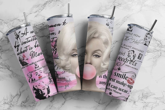 Marilyn Quotes - 20 oz Insulated Stainless Steel Tumbler with Plastic Leak Resistant Lid and Metal Straw with Straw Cleaning Brush included