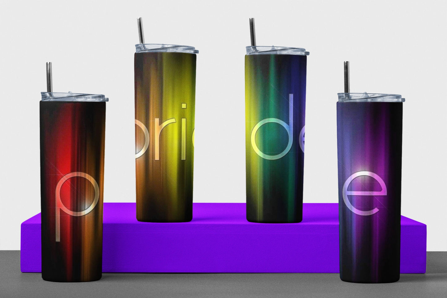 Pride - Dark - Vaso aislado de acero inoxidable de 20 oz con tapa de plástico resistente a fugas y pajita de metal con cepillo de limpieza para pajitas incluido