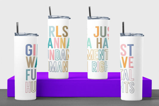 Girls Just Wanna Have Fun (derechos humanos fundamentales) - Vaso de acero inoxidable aislado de 20 oz con tapa de plástico resistente a fugas y pajita de metal con cepillo de limpieza de pajita incluido