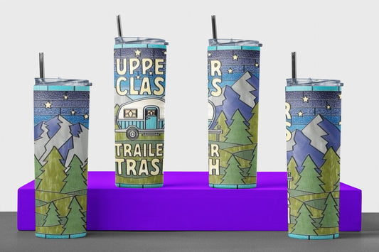 Upper Class Trailer Trash - 20 oz Insulated Stainless Steel Tumbler with Plastic Leak Resistant Lid and Metal Straw with Straw Cleaning Brush included