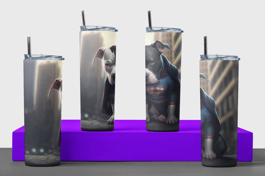 Pitbull - Superman - Vaso de acero inoxidable aislado de 20 oz con tapa de plástico resistente a fugas y pajita de metal con cepillo de limpieza de pajita incluido