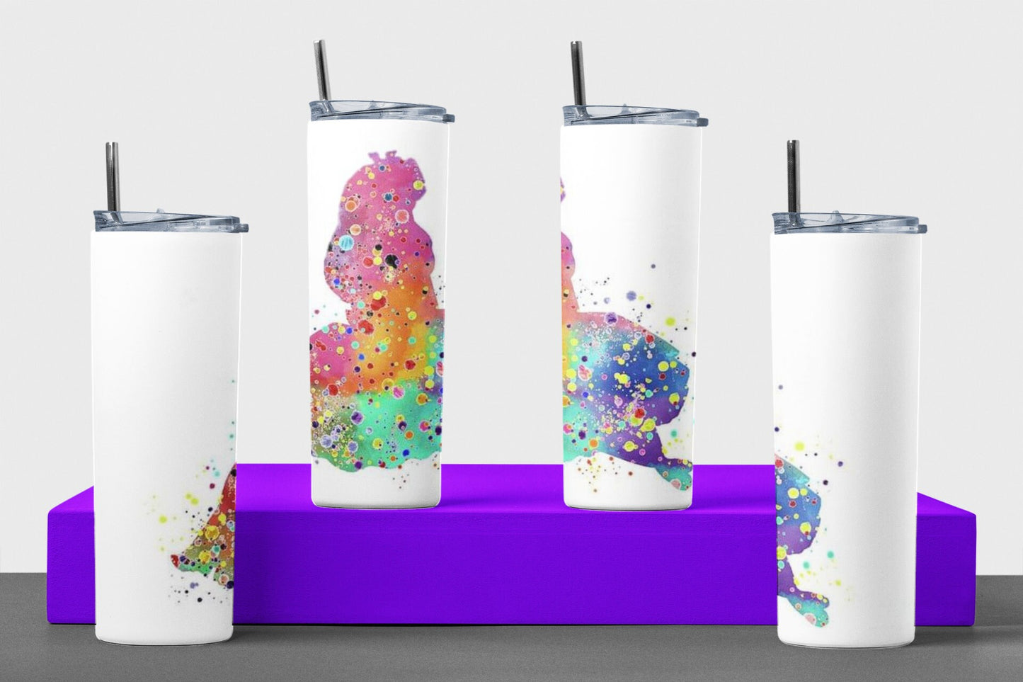 Alice Silhouette Watercolors - 20 oz Insulated Stainless Steel Tumbler with Plastic Leak Resistant Lid and Metal Straw with Straw Cleaning Brush included