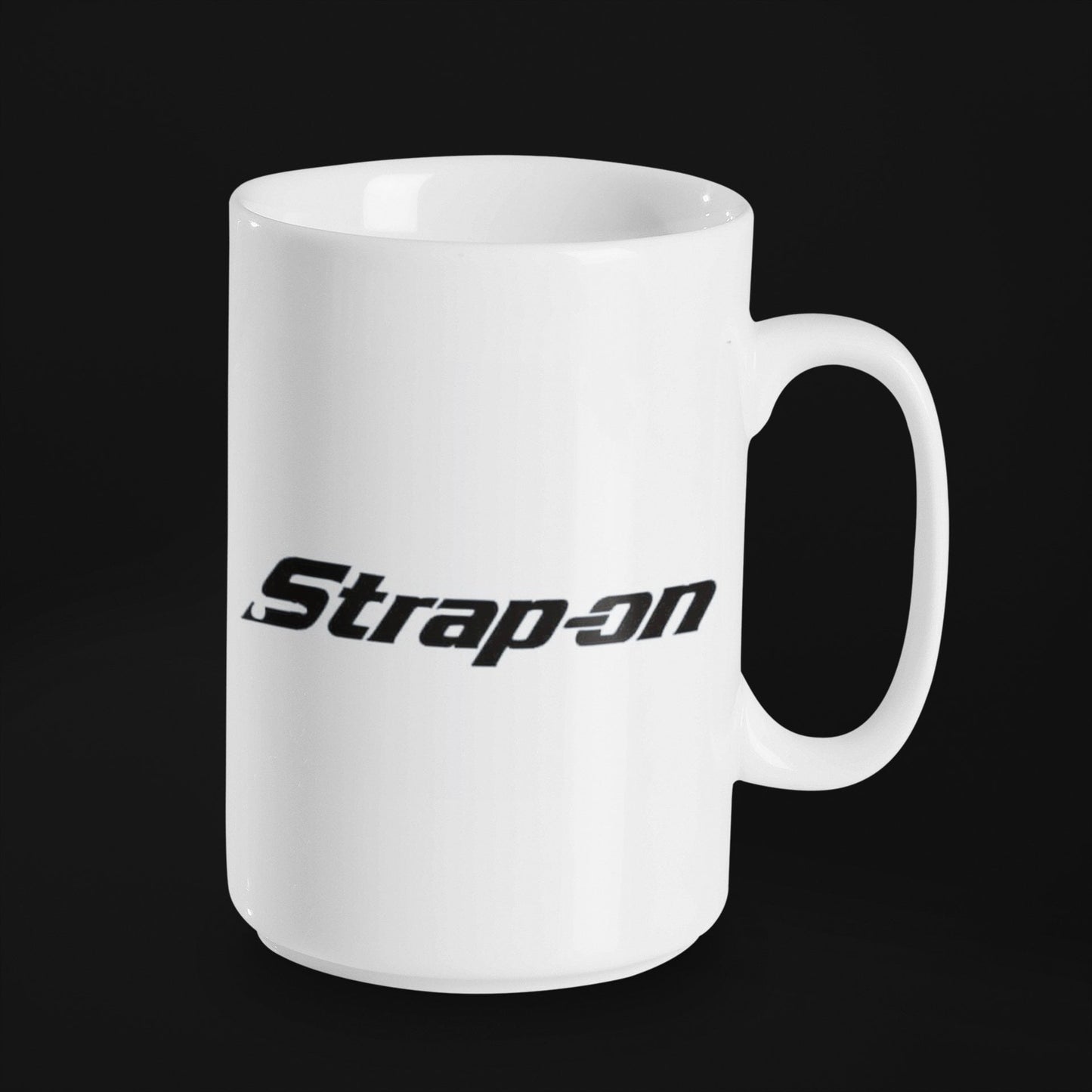 Strap-on - Taza de cerámica de 15 oz recubierta de esmalte con asa. diseño impreso en ambos lados