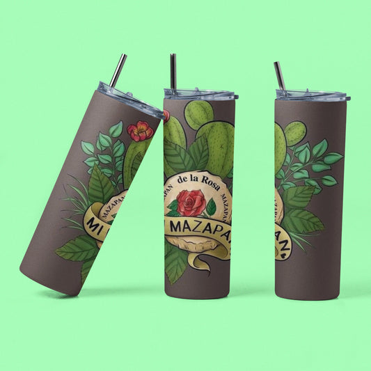 Mi Mazapan - 20 oz Insulated Stainless Steel Tumbler with Plastic Leak Resistant Lid and Metal Straw with Straw Cleaning Brush included