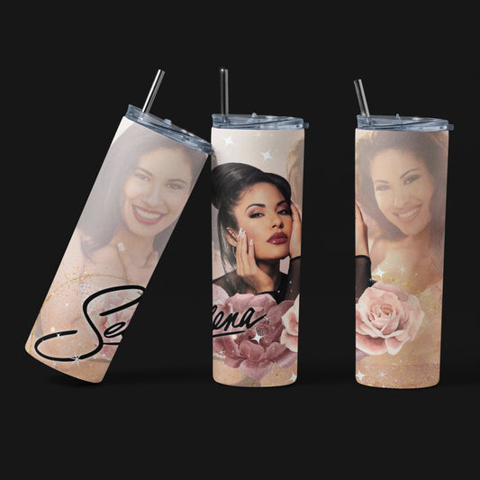 Selena - 20 oz Insulated Stainless Steel Tumbler with Plastic Leak Resistant Lid and Metal Straw with Straw Cleaning Brush included