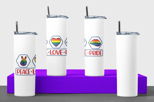 Peace Love Pride - 20 oz Insulated Stainless Steel Tumbler with Plastic Leak Resistant Lid and Metal Straw with Straw Cleaning Brush included