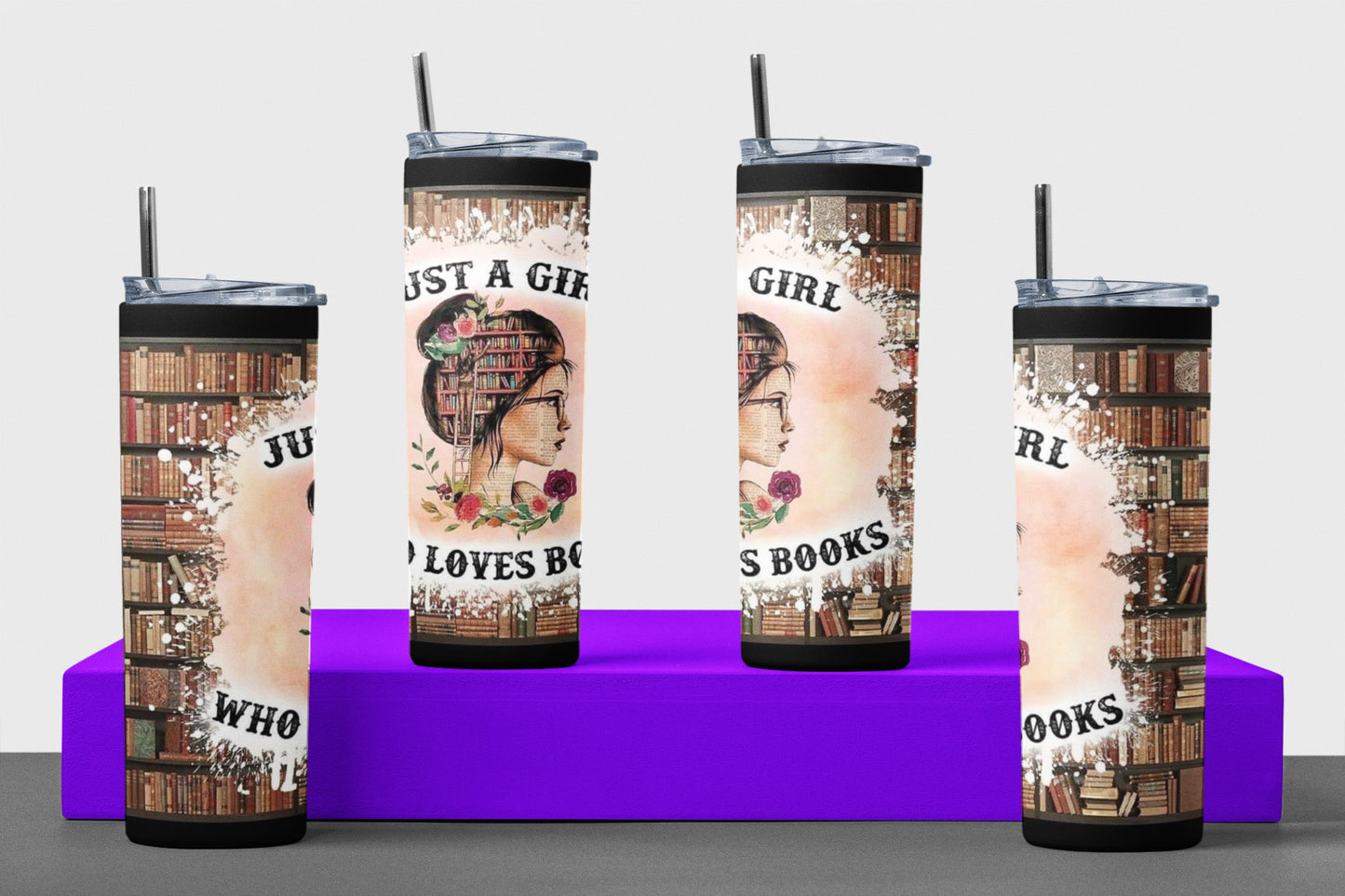 Just A Girl Who Love Books - Vaso de acero inoxidable aislado de 20 oz con tapa de plástico resistente a fugas y pajita de metal con cepillo de limpieza de pajita incluido