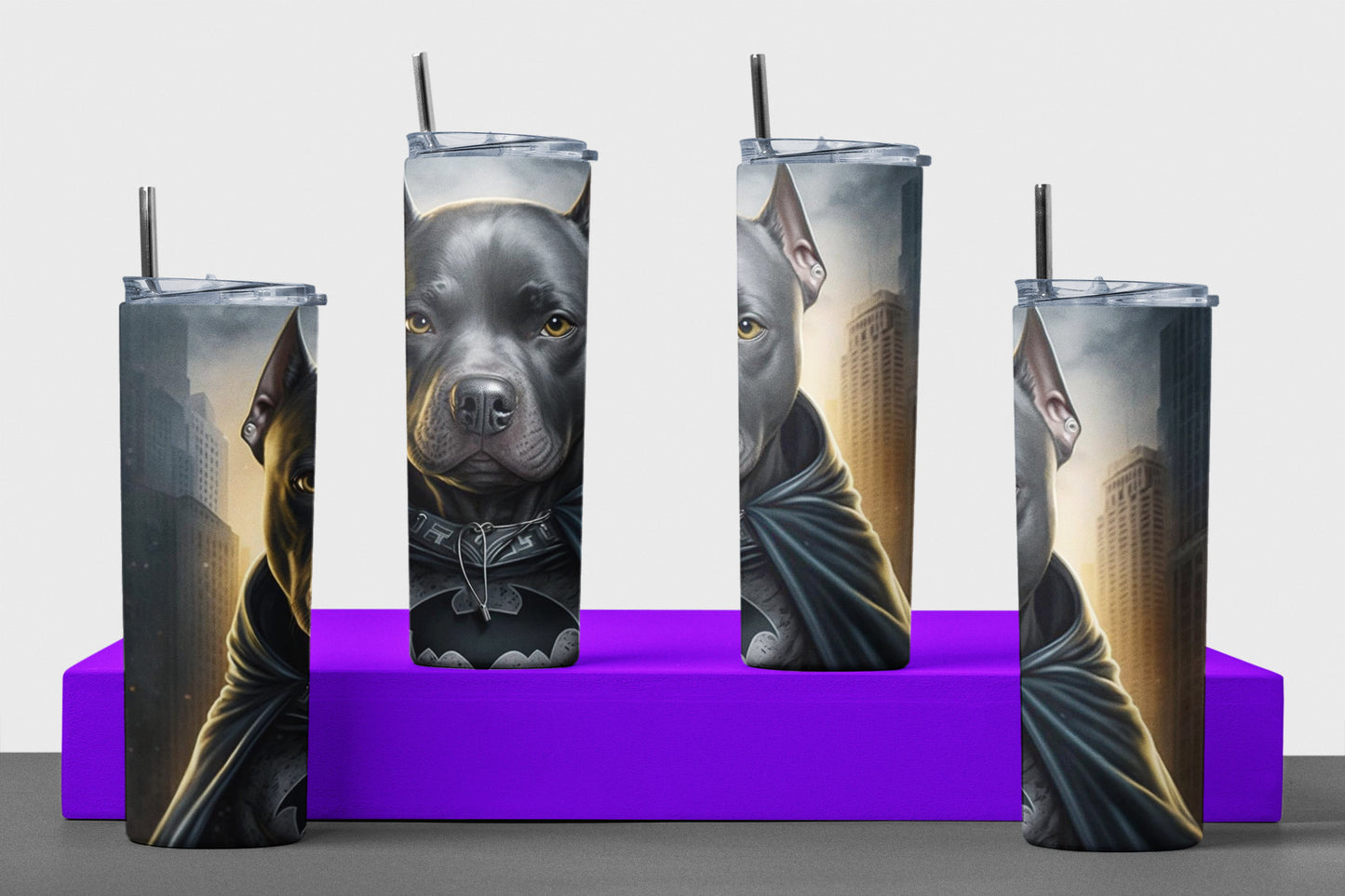 Pitbull - Batman - 20 oz Insulated Stainless Steel Tumbler with Plastic Leak Resistant Lid and Metal Straw with Straw Cleaning Brush included