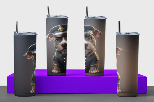 Pitbull - Oficial de policía - Vaso de acero inoxidable aislado de 20 oz con tapa de plástico resistente a fugas y pajita de metal con cepillo de limpieza de pajita incluido