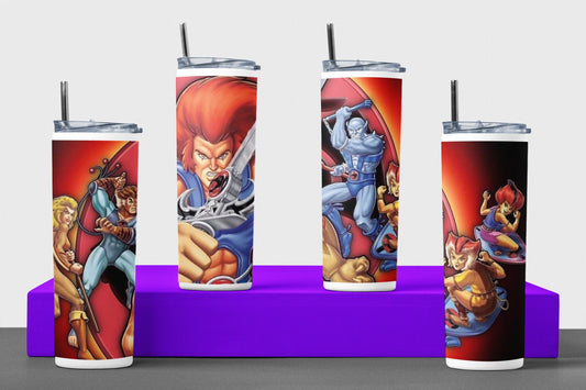 Thundercats - Squad - Vaso de acero inoxidable aislado de 20 oz con tapa de plástico resistente a fugas y pajita de metal con cepillo de limpieza de pajita incluido