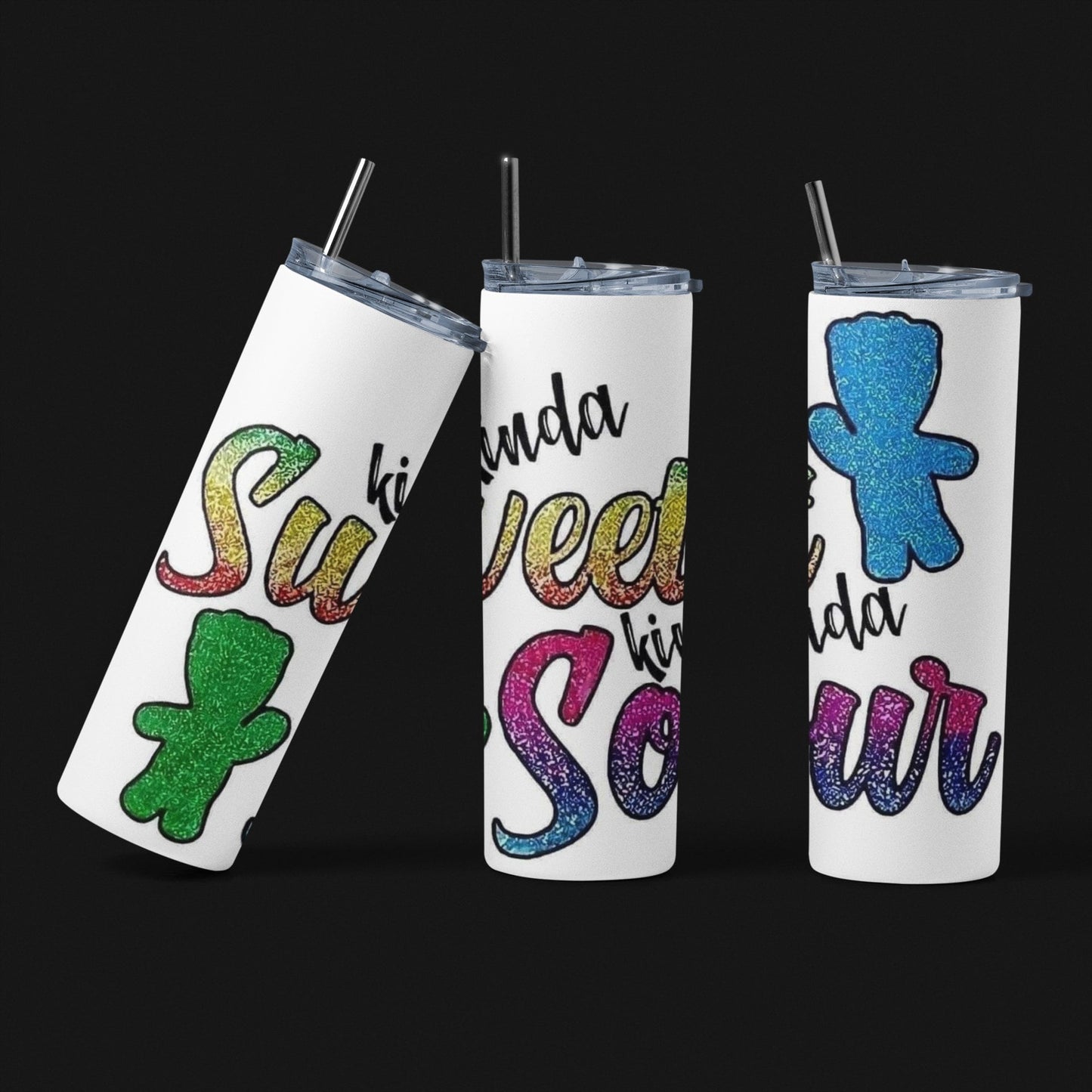 Kinda Sweet Kinda Sour - 20 oz Insulated Stainless Steel Tumbler with Plastic Leak Resistant Lid and Metal Straw with Straw Cleaning Brush included