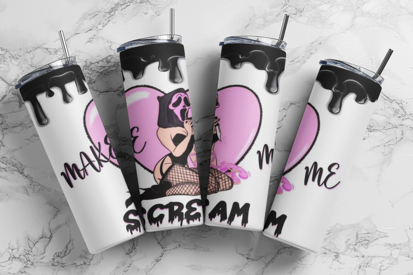 Make Me Scream - Vaso aislado de acero inoxidable de 20 oz con tapa de plástico resistente a fugas y pajita de metal con cepillo de limpieza para pajitas incluido