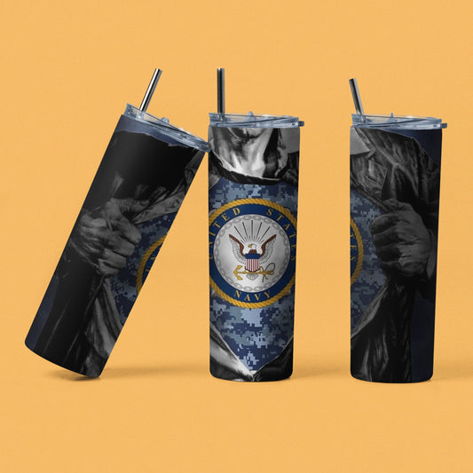 Super Hero - Navy - 20 oz Insulated Stainless Steel Tumbler with Plastic Leak Resistant Lid and Metal Straw with Straw Cleaning Brush included