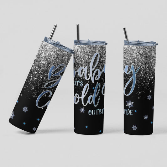 Baby It's Cold Outside - Vaso aislado de acero inoxidable de 20 oz con tapa de plástico resistente a fugas y pajita de metal con cepillo de limpieza para pajitas incluido