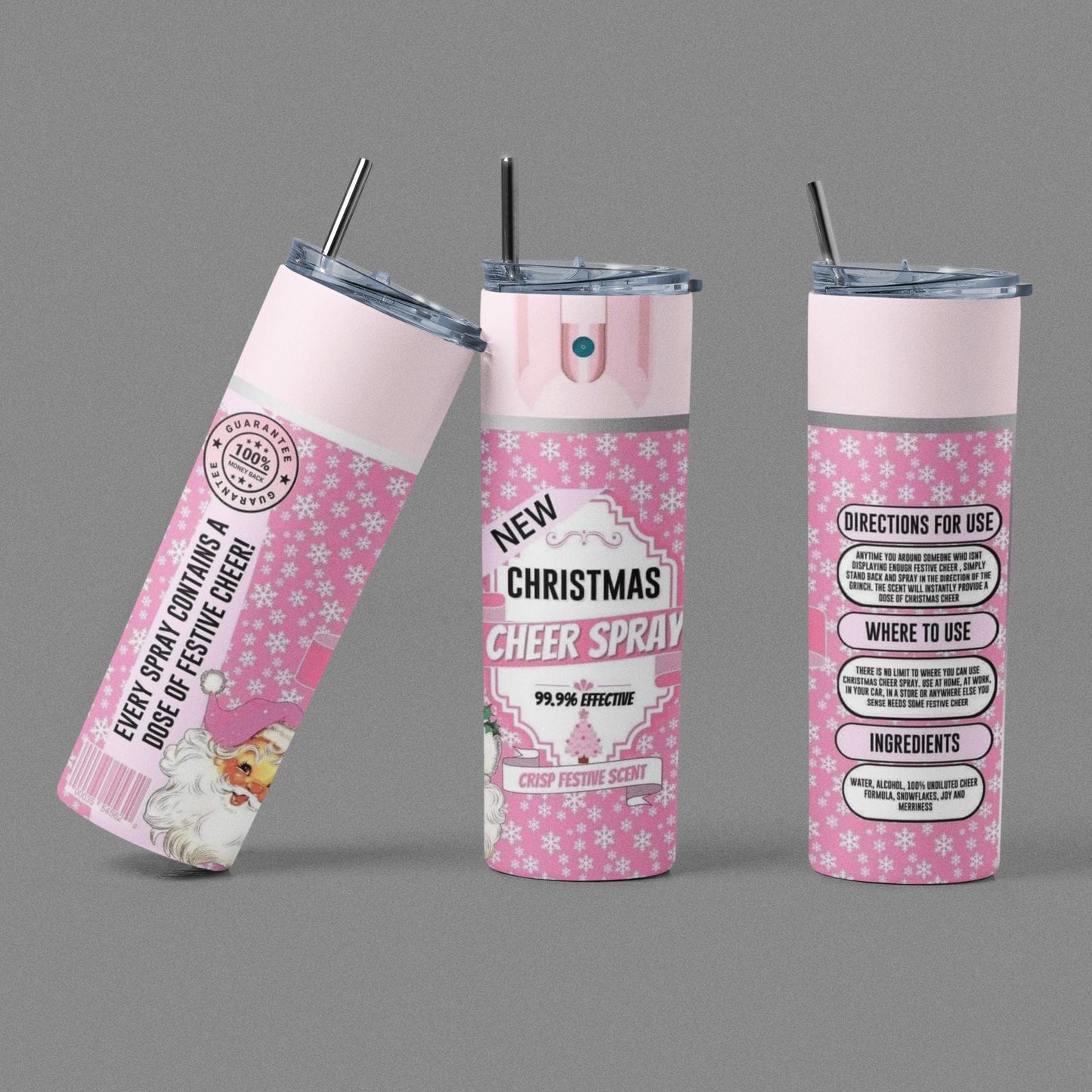 Spray - Christmas Cheer - Vaso aislado de acero inoxidable de 20 oz con tapa de plástico resistente a fugas y pajita de metal con cepillo de limpieza para pajitas incluido