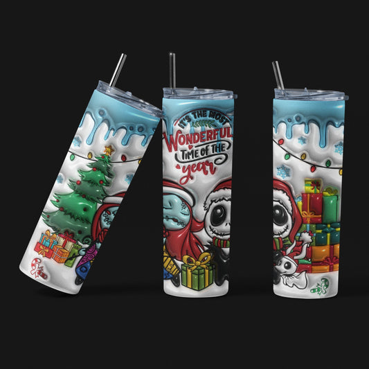 Jack - It's The Most Wonderful Time of The Year 3D - 20 oz Insulated Stainless Steel Tumbler with Plastic Leak Resistant Lid and Metal Straw with Straw Cleaning Brush included