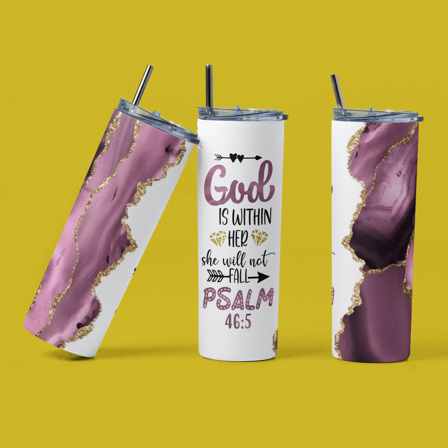 God Is Within Her - Vaso aislado de acero inoxidable de 20 oz con tapa de plástico resistente a fugas y pajita de metal con cepillo de limpieza para pajitas incluido